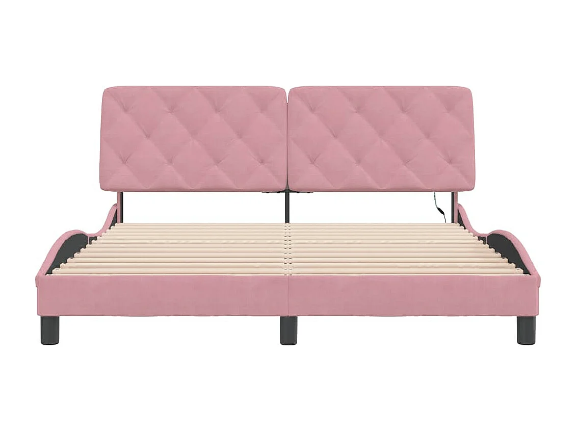 Estrutura de cama c/ luzes LED 160x200 cm veludo rosa