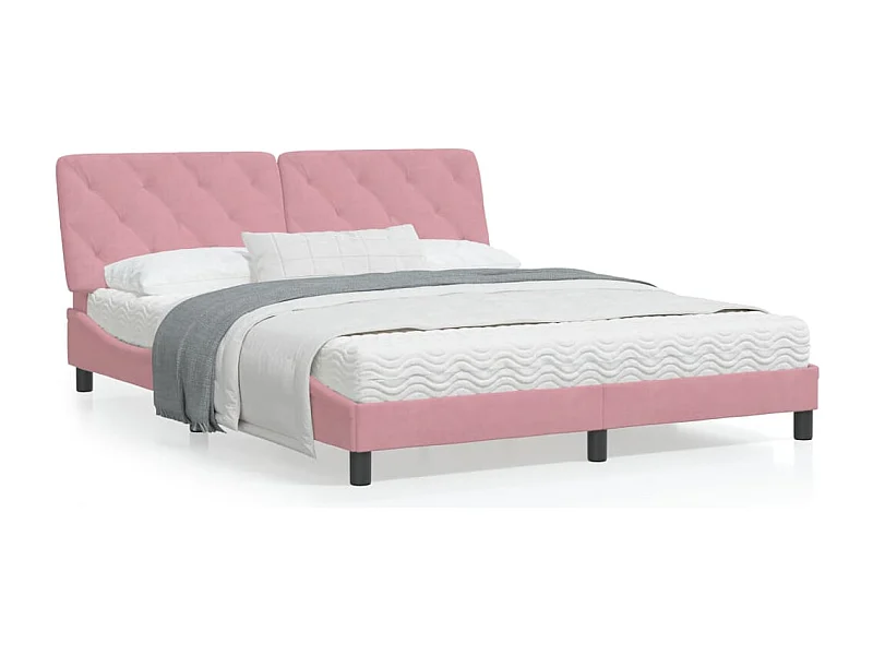 Estrutura de cama c/ luzes LED 160x200 cm veludo rosa