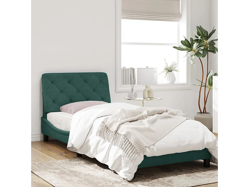 Estrutura de cama c/ cabeceira 90x190 cm veludo verde-escuro