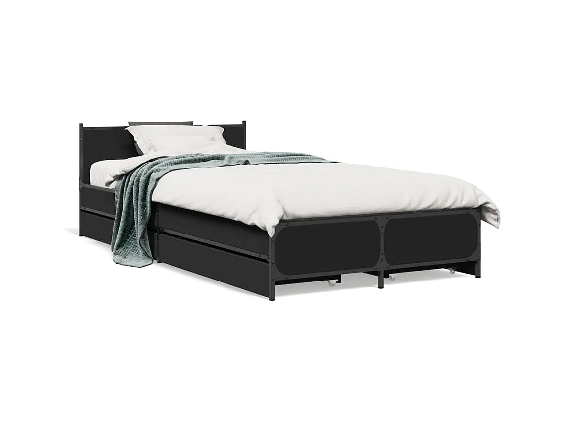Cama con cajones madera de ingeniería negra 75x190 cm