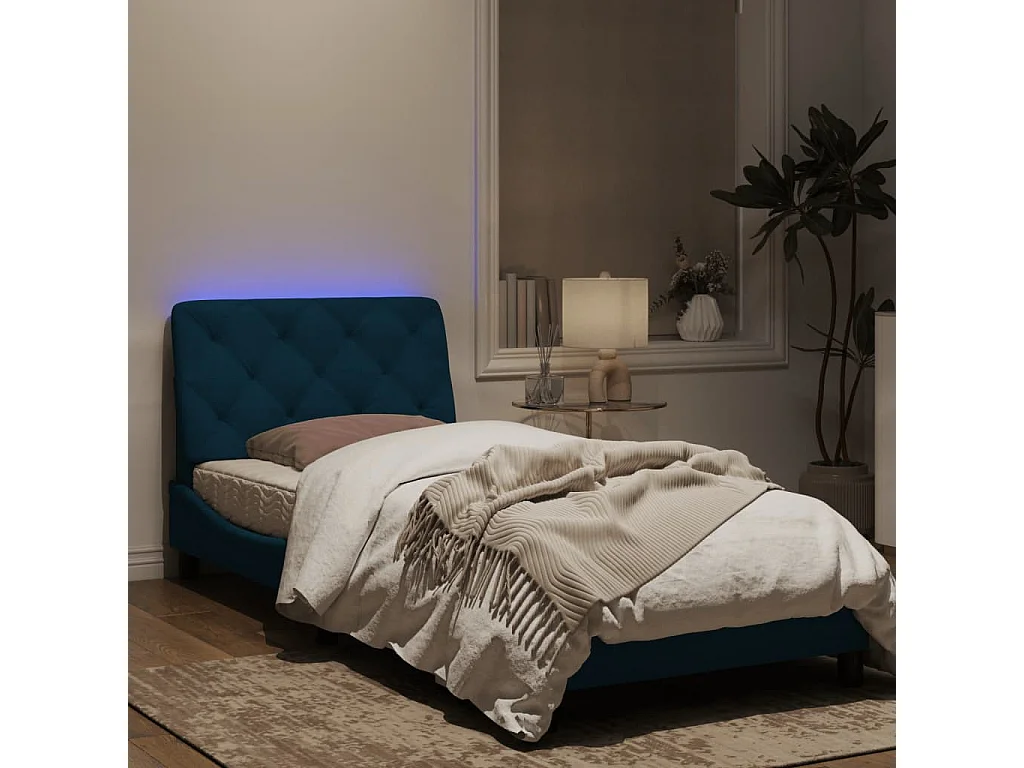 Estrutura de cama c/ luzes LED 90x200 cm veludo azul