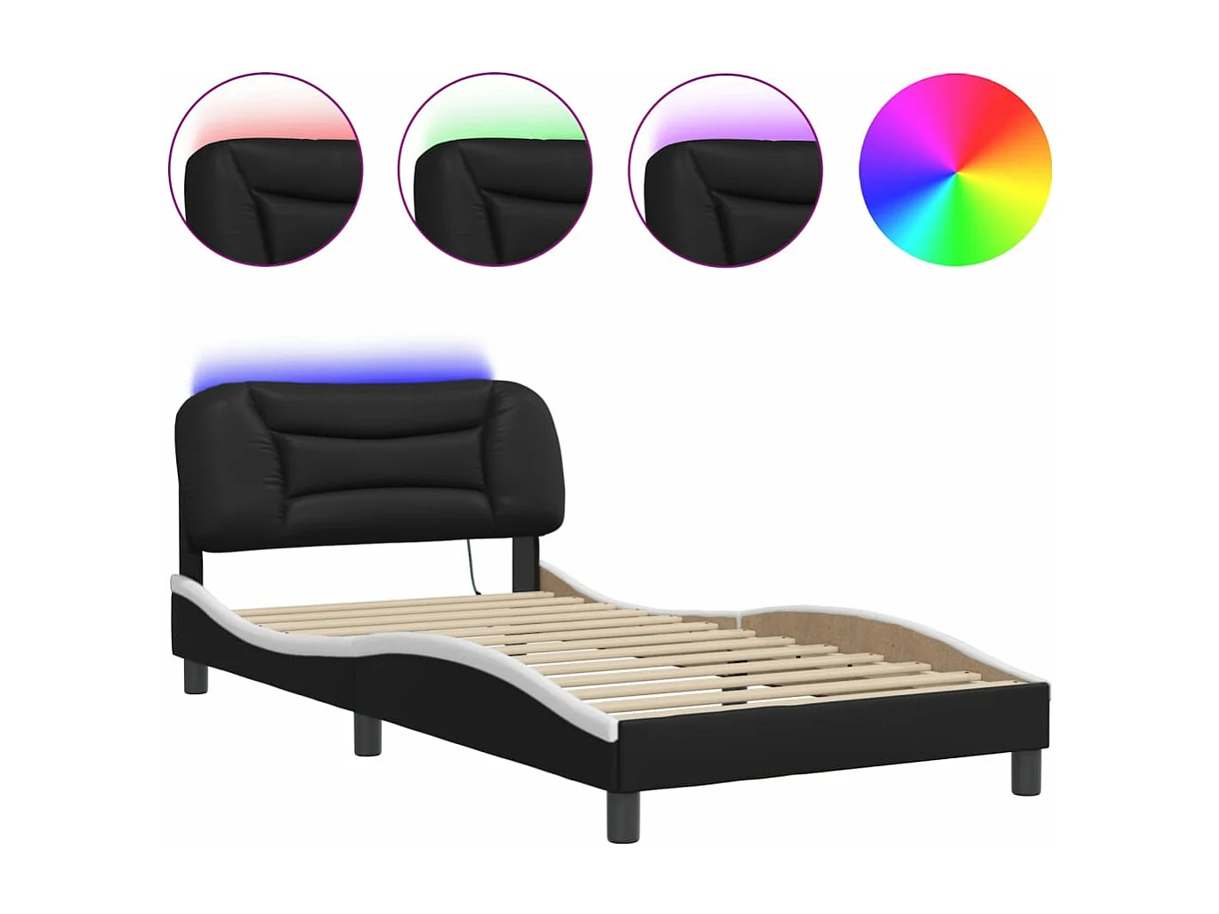 Estructura cama con LED cuero sintético negro blanco 100x200 cm