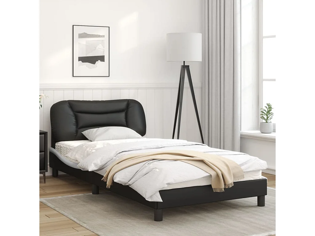 Estructura cama con LED cuero sintético negro blanco 100x200 cm