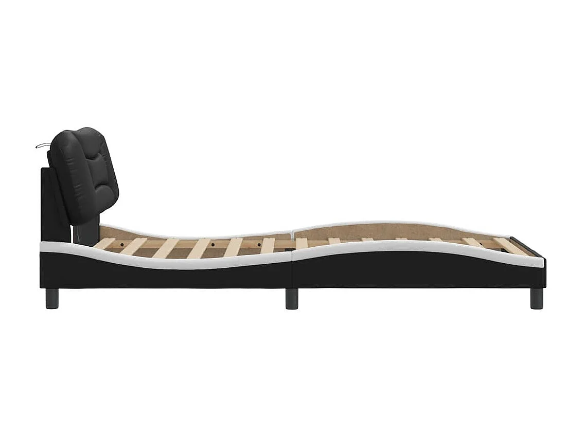 Estructura cama con LED cuero sintético negro blanco 100x200 cm