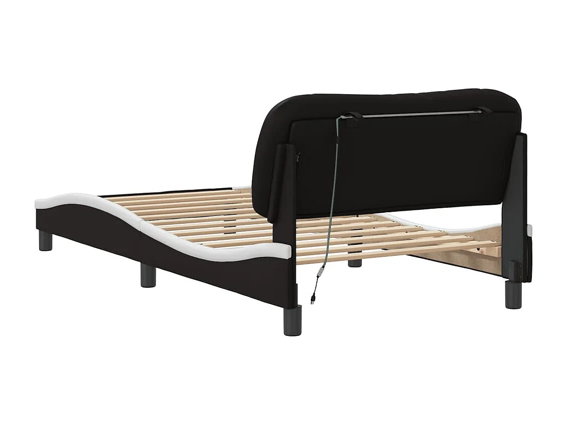 Estructura cama con LED cuero sintético negro blanco 100x200 cm