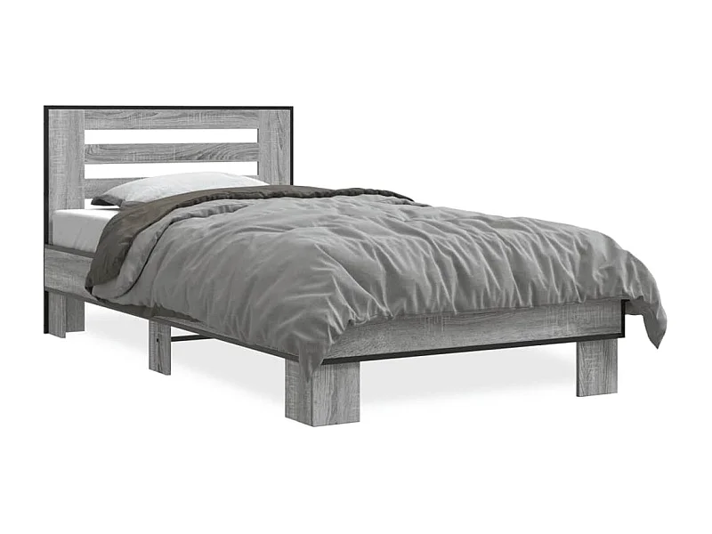 Estructura cama madera ingeniería metal gris Sonoma 75x190 cm