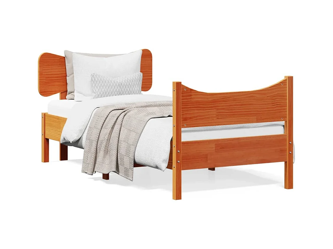Estrutura cama c/ cabeceira 100x200cm pinho maciço castanho-mel