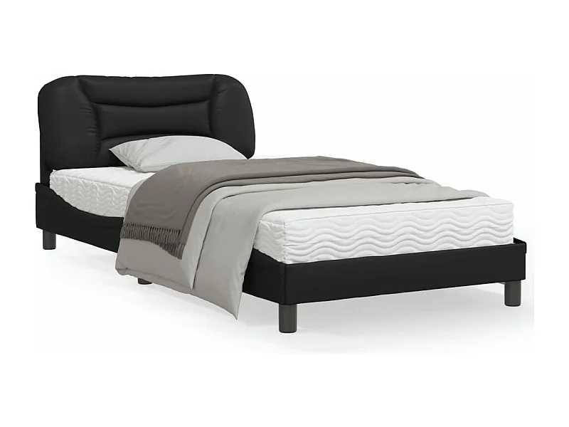 Estrutura de cama c/ luzes LED 100x200cm couro artificial preto