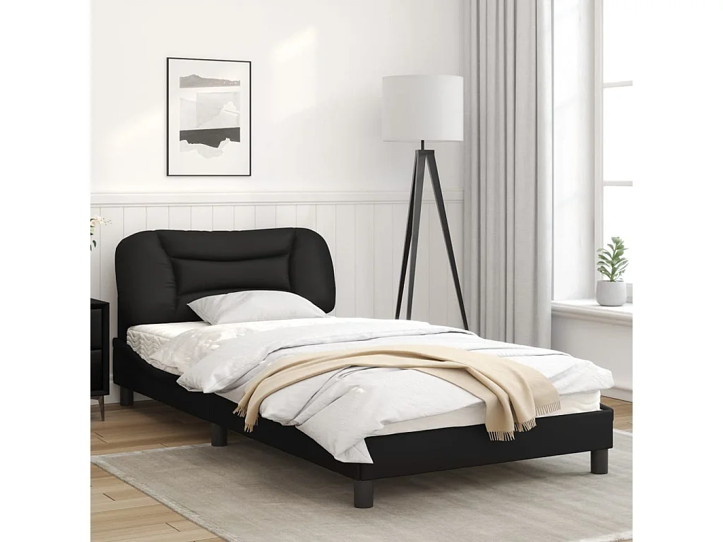 Estrutura de cama c/ luzes LED 100x200cm couro artificial preto