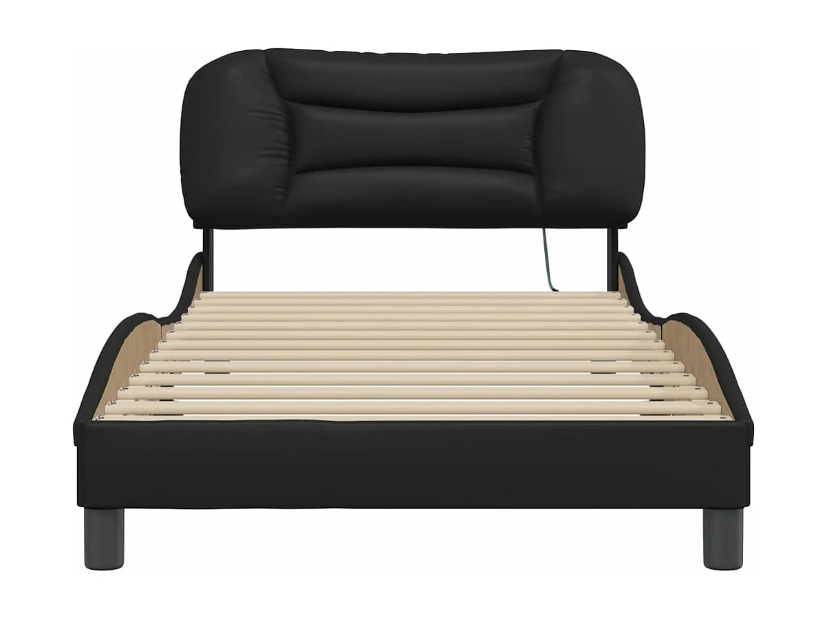 Estrutura de cama c/ luzes LED 100x200cm couro artificial preto