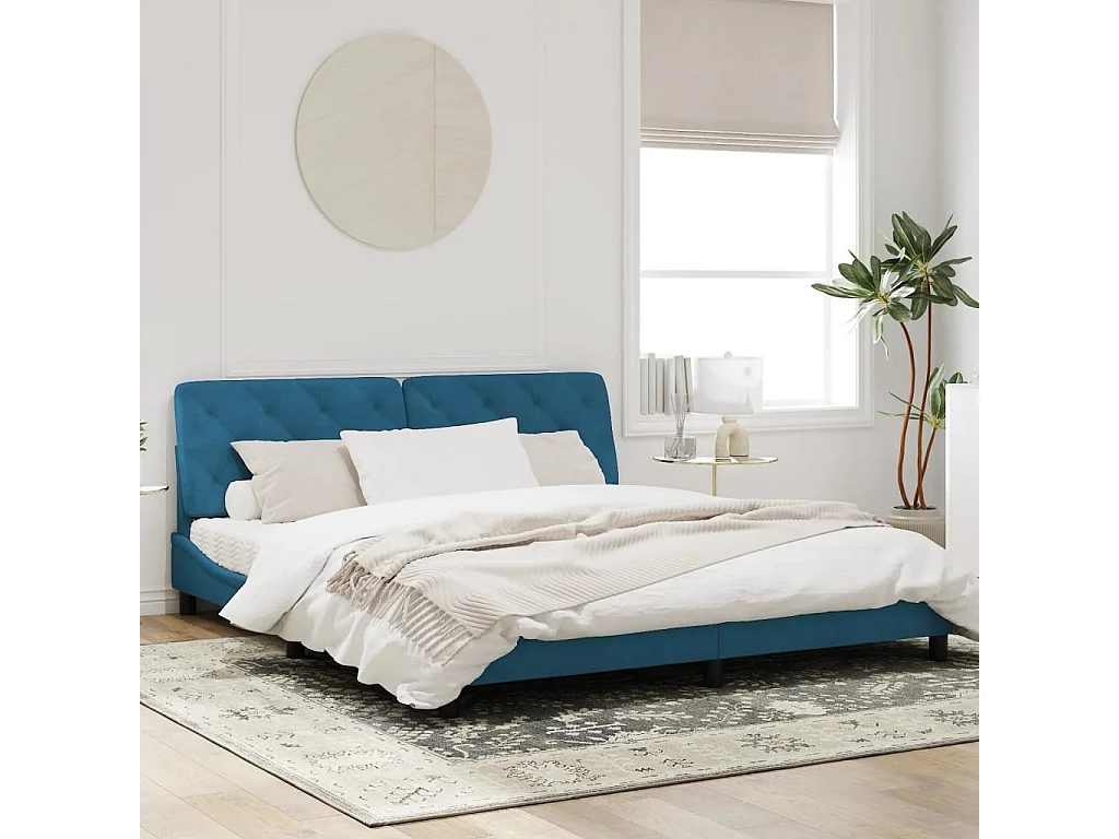 Estructura de cama con luces LED terciopelo azul 180x200 cm