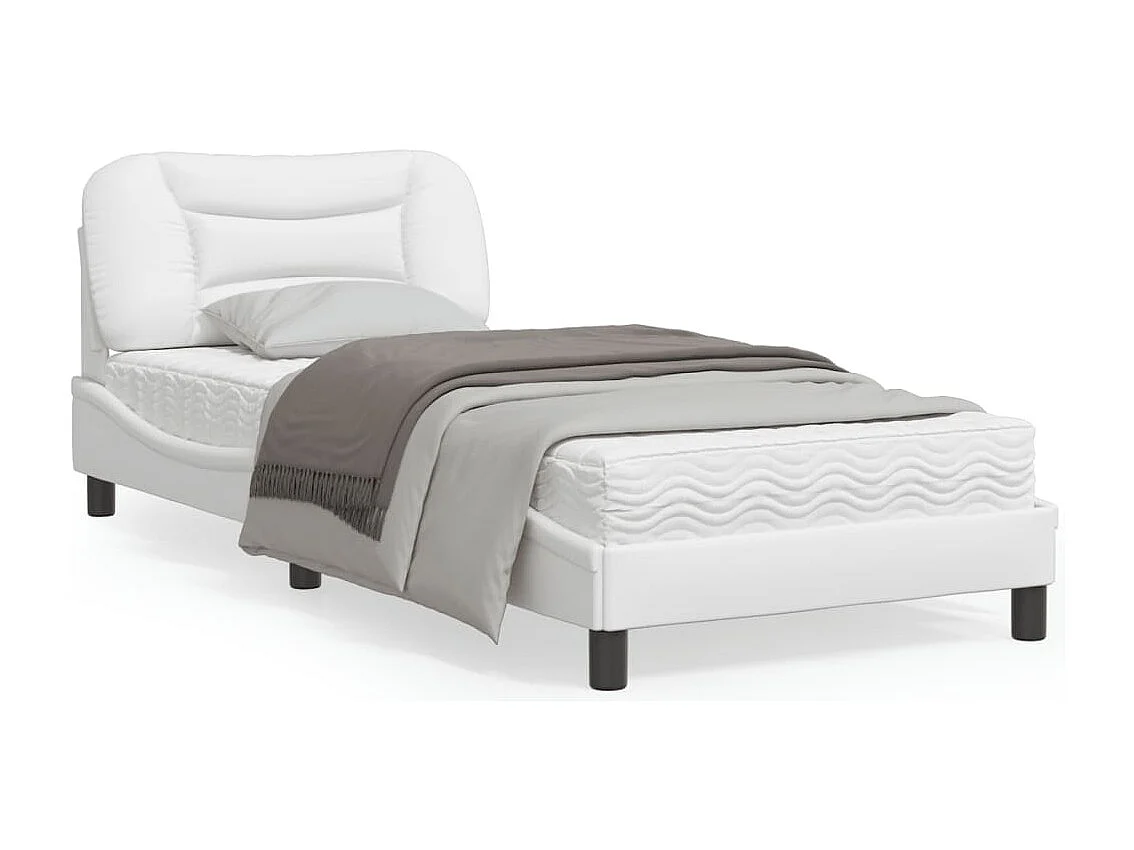 Estrutura de cama c/ luzes LED 90x190cm couro artificial branco