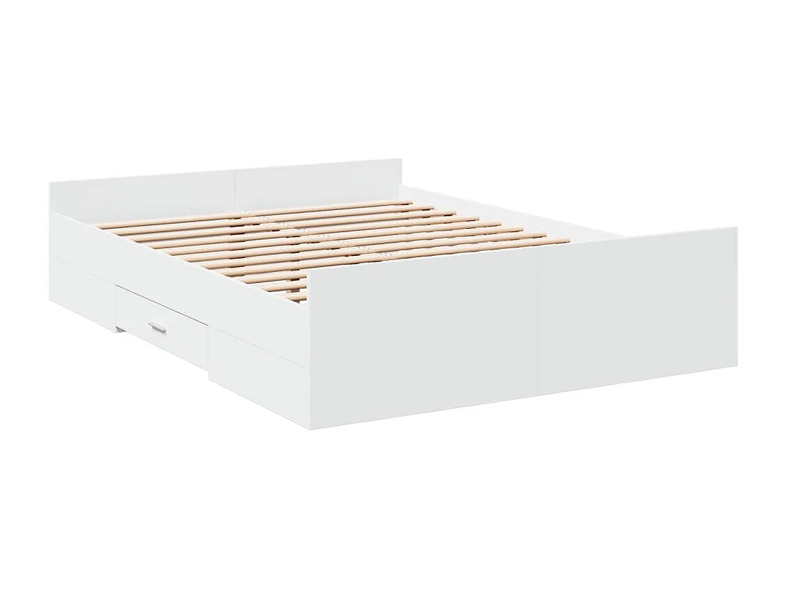 Cadre de lit avec tiroirs blanc 135x190 cm bois d'ingénierie