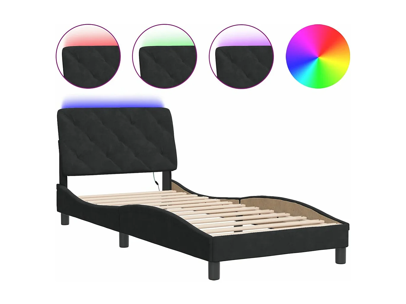 Estructura de cama con luces LED de terciopelo negro 90x190 cm