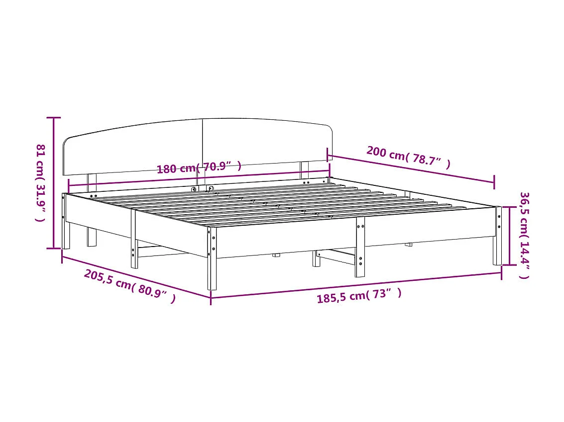 Estructura cama cabecero madera maciza pino blanco 180x200 cm