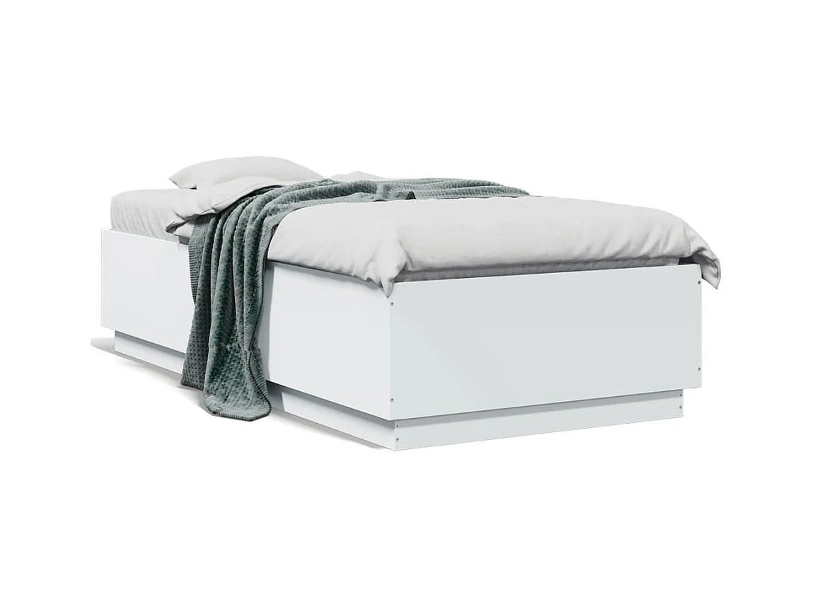 Cadre de lit avec lumières LED blanc 75x190cm bois d'ingénierie