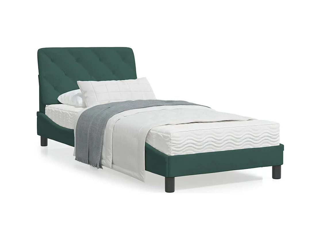 Cadre de lit avec lumières LED vert foncé 90x200 cm velours