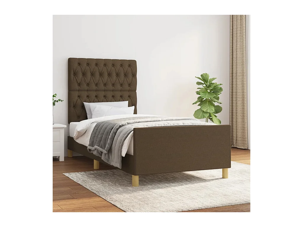 Cadre de lit avec tête de lit Marron foncé 90x190 cm Tissu