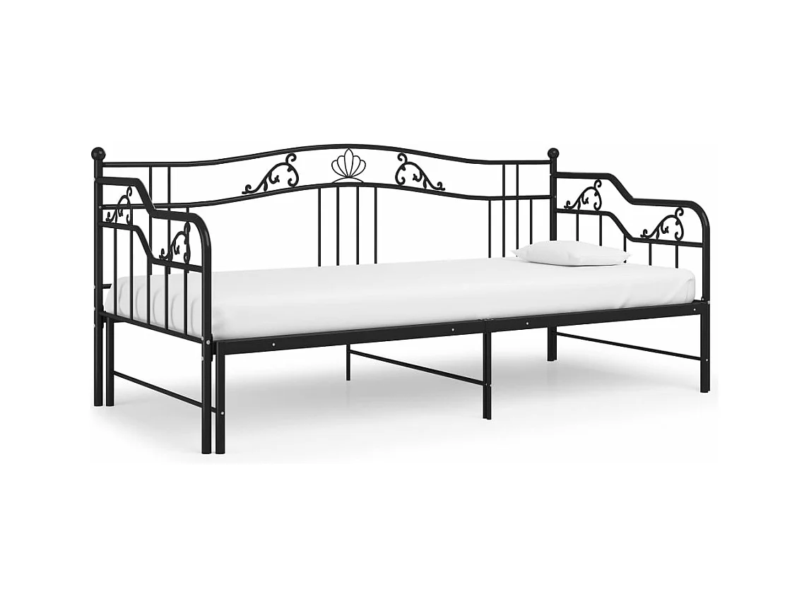 Cadre de canapé-lit extensible Noir Métal 90x200 cm