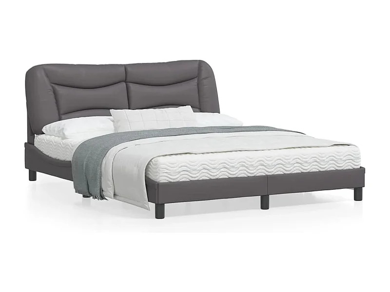 Estrutura de cama c/ luzes LED 160x200cm couro artificial cinza