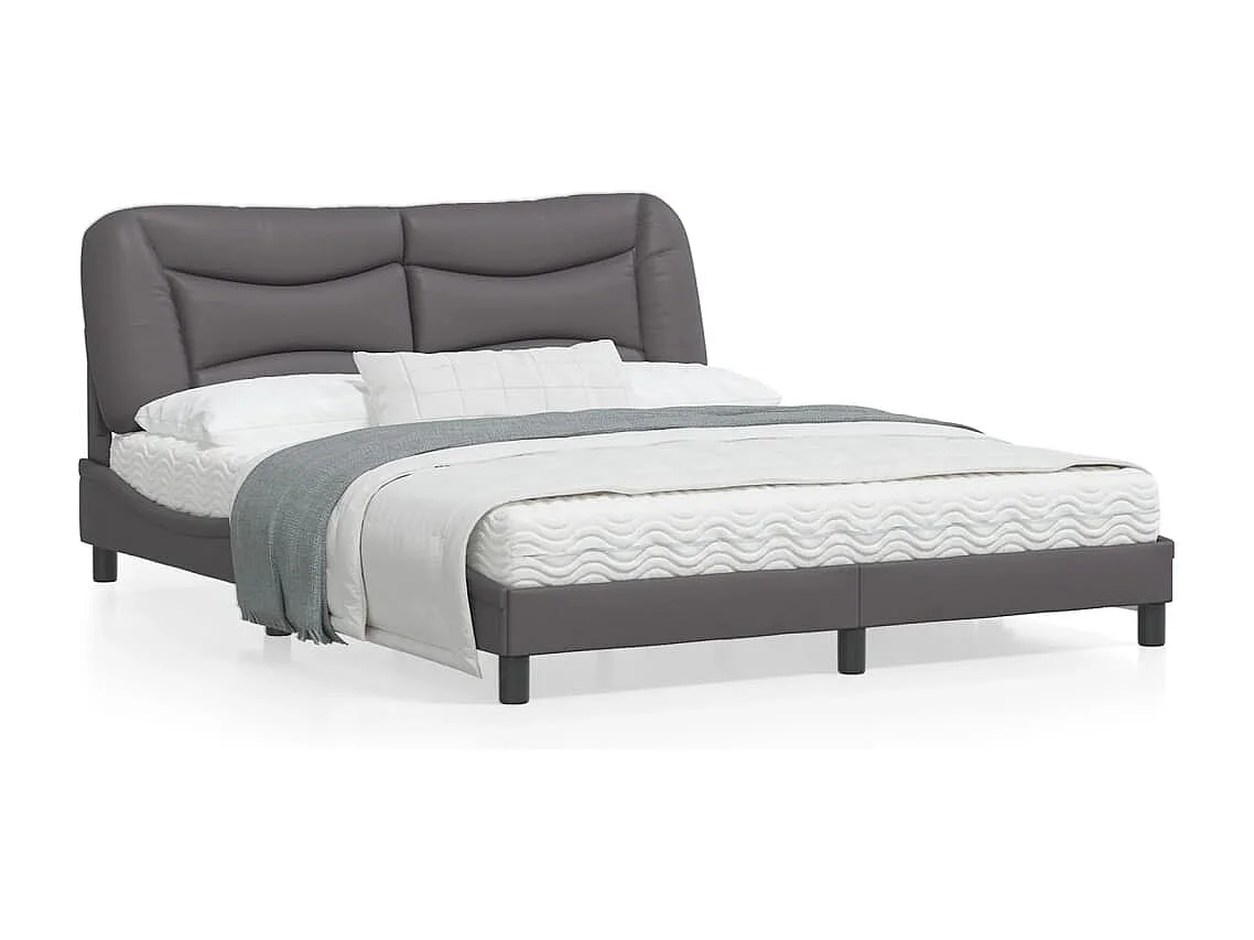 Estrutura de cama c/ luzes LED 160x200cm couro artificial cinza