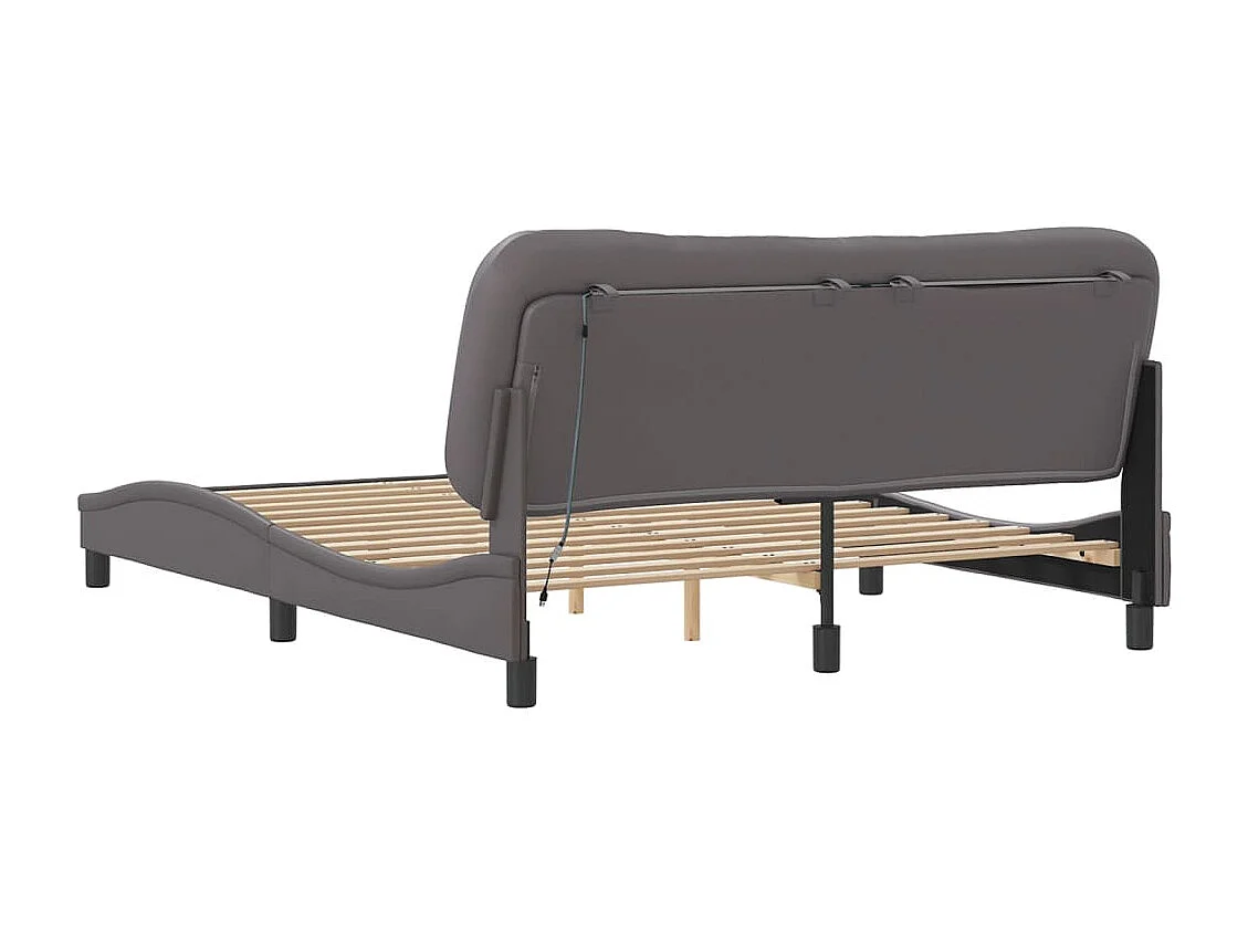 Estrutura de cama c/ luzes LED 160x200cm couro artificial cinza