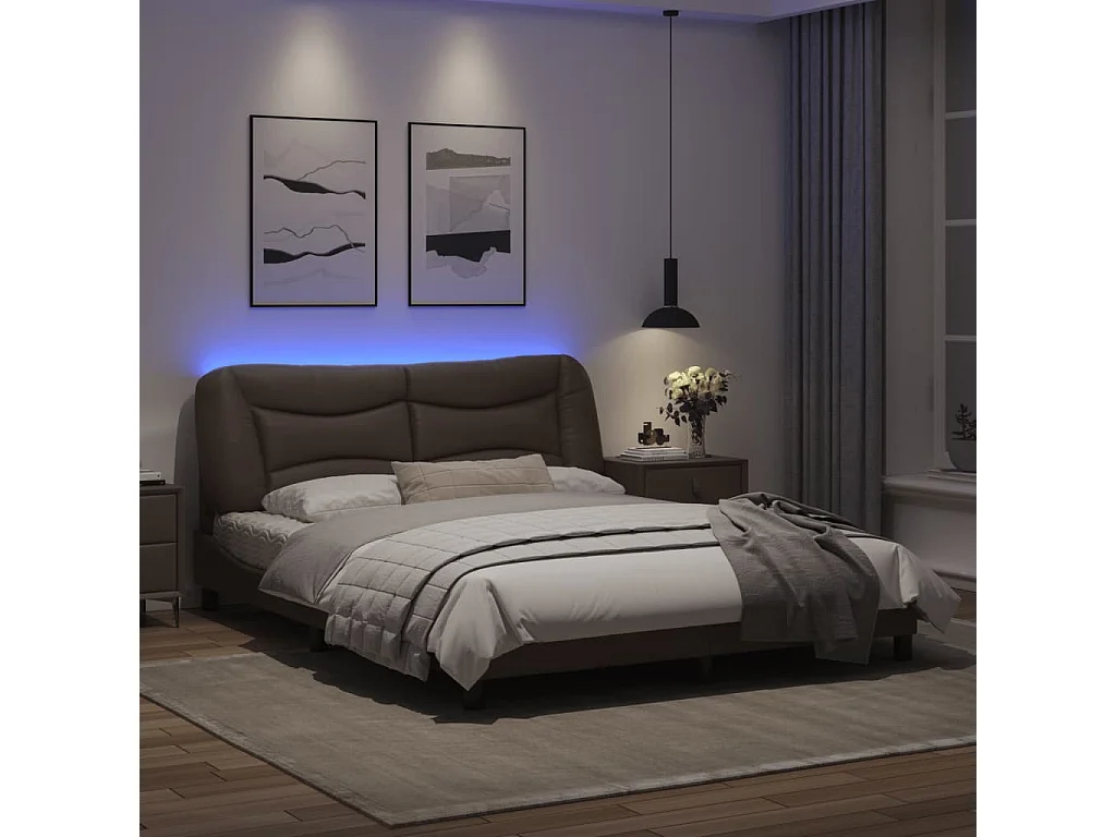 Estructura de cama con luces LED cuero PE gris 160x200 cm