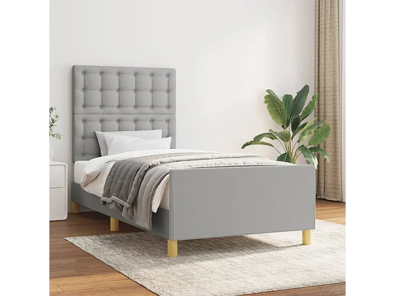 Estructura de cama con cabecero de tela gris claro 90x190 cm