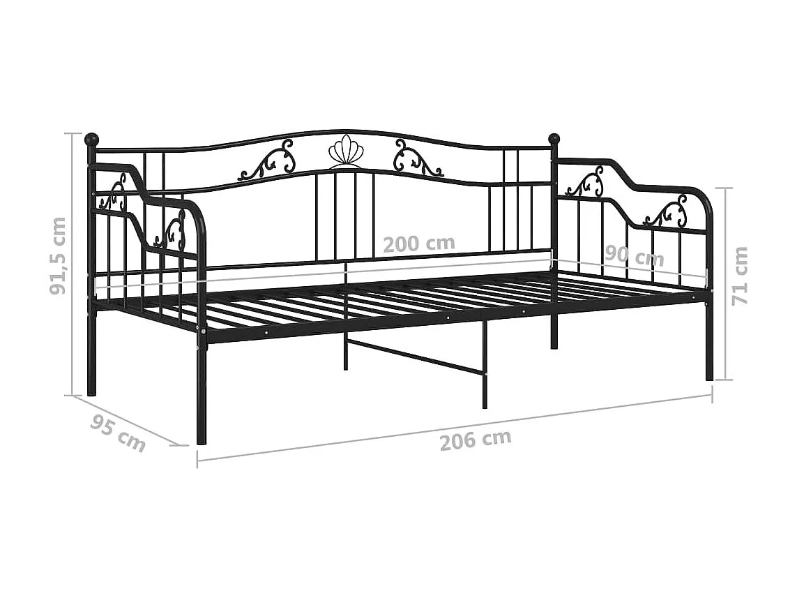 Estructura de sofá cama de metal negro 90x200 cm