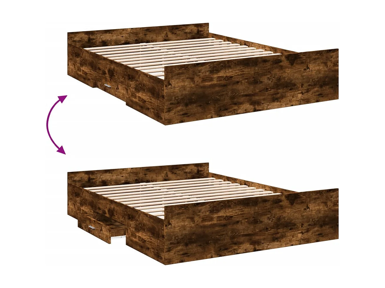 Cama con cajones madera de ingeniería roble ahumado 140x200 cm