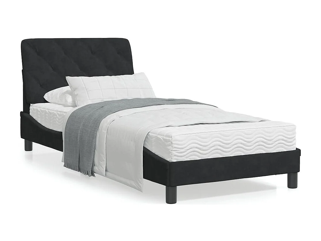 Estructura de cama con cabecero de terciopelo negro 90x190 cm