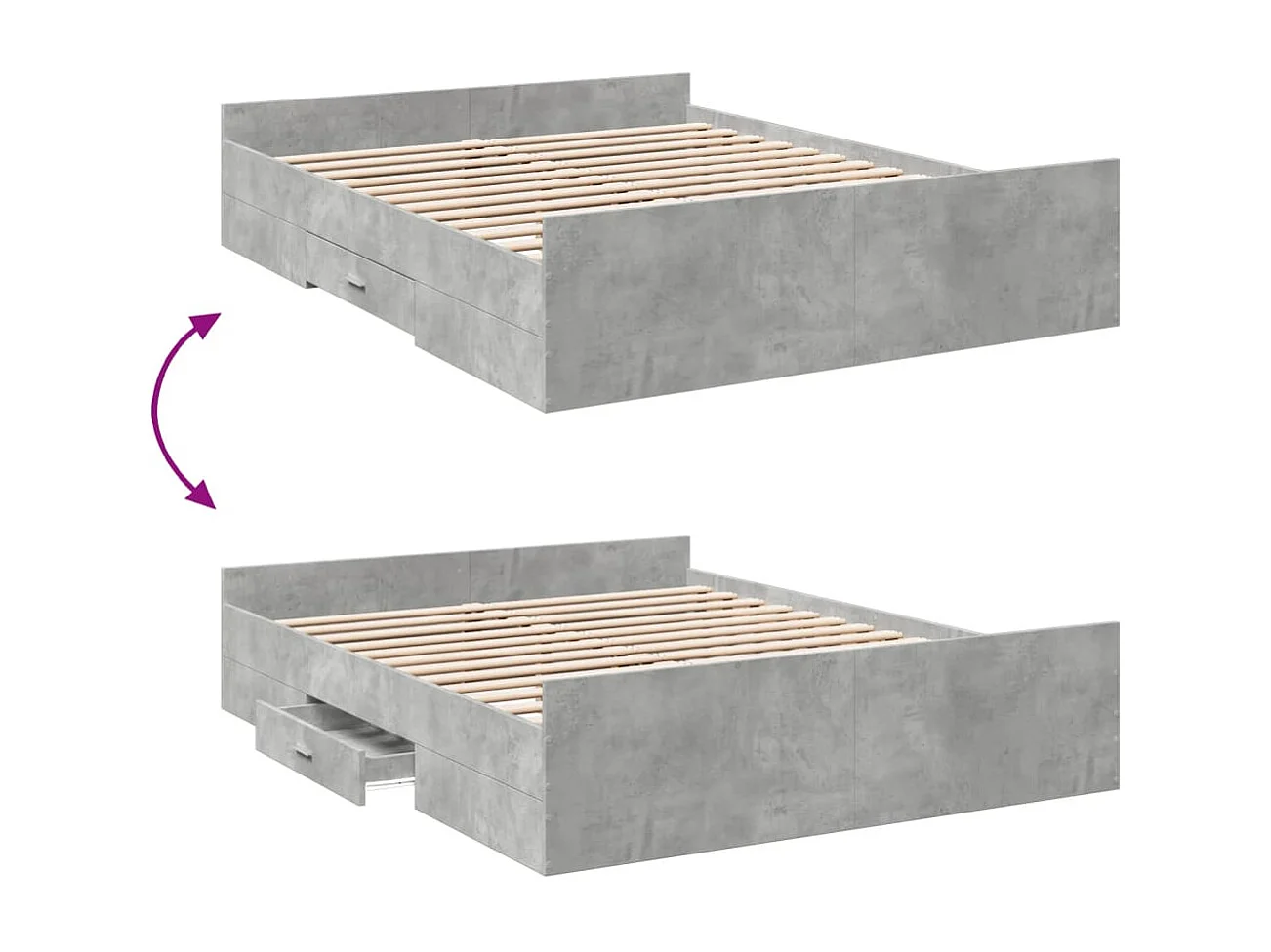 Cadre de lit à tiroirs gris béton 150x200 cm bois d'ingénierie