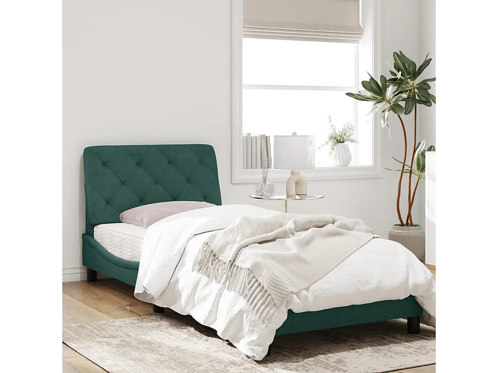 Estrutura de cama c/ cabeceira 90x200 cm veludo verde-escuro