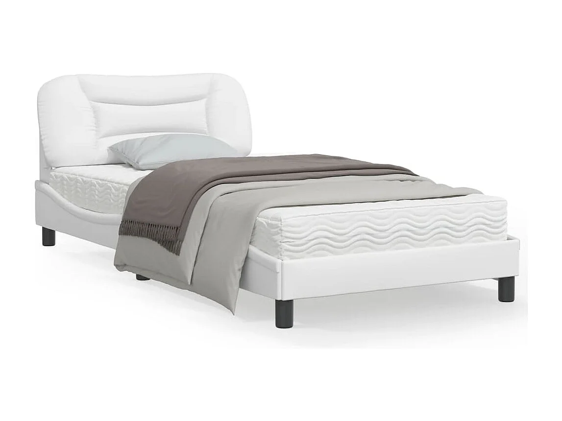 Estructura cama con luces LED cuero sintético blanco 100x200 cm