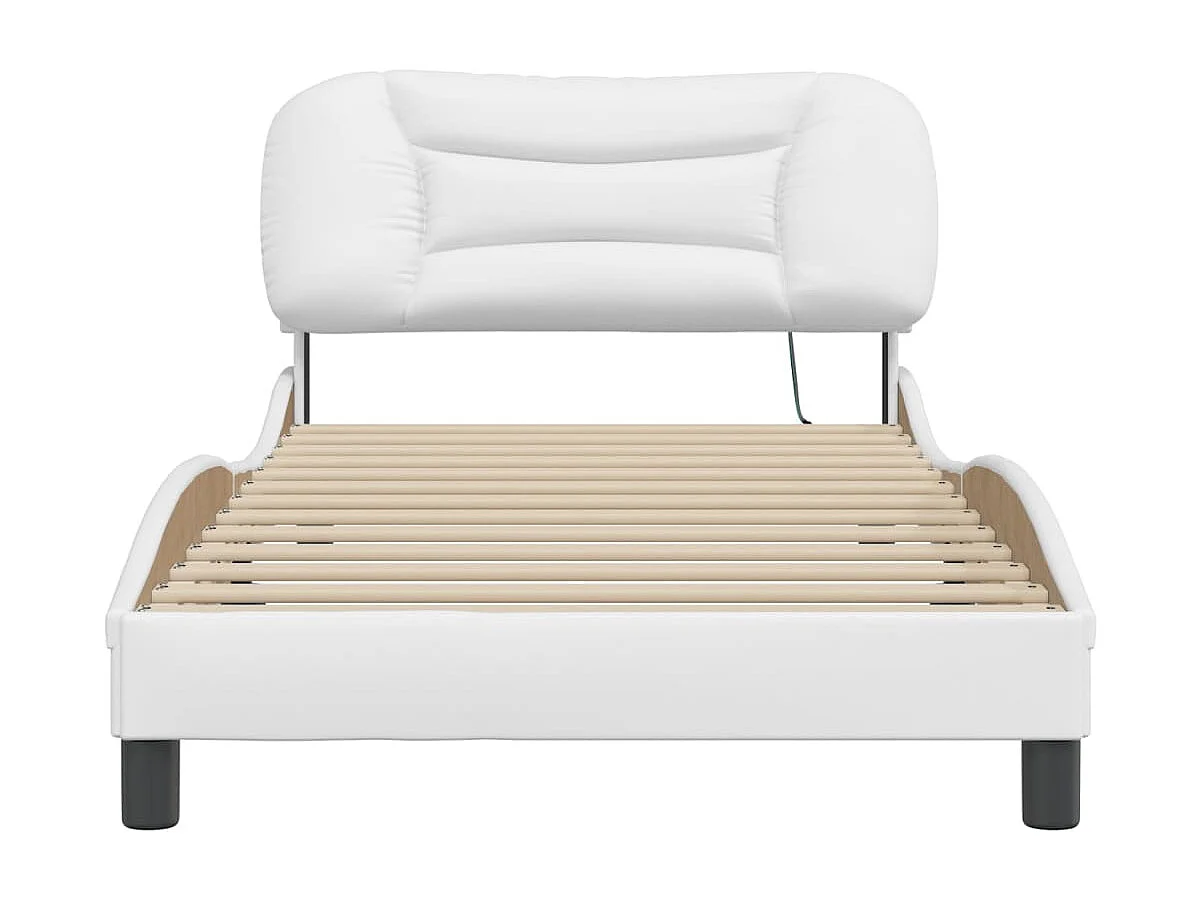 Estructura cama con luces LED cuero sintético blanco 100x200 cm