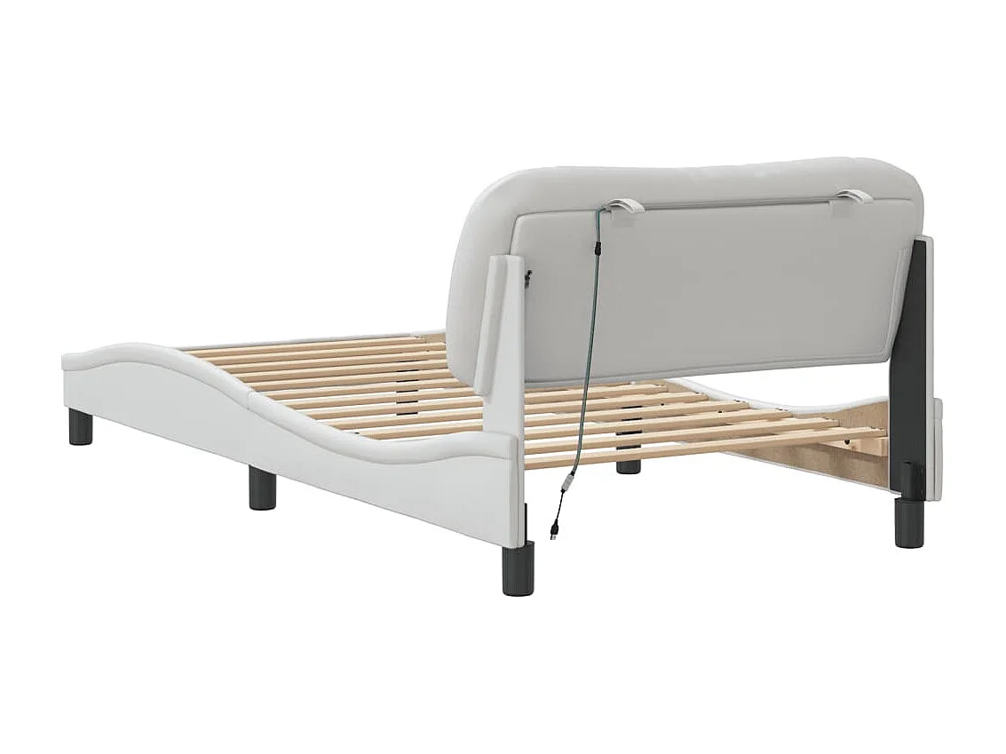 Estructura cama con luces LED cuero sintético blanco 100x200 cm