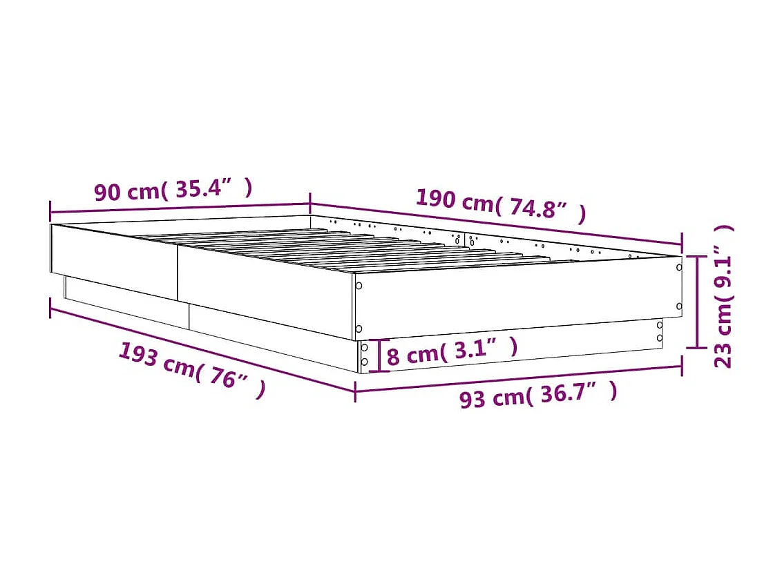 Estructura de cama madera de ingeniería negra 90x190 cm