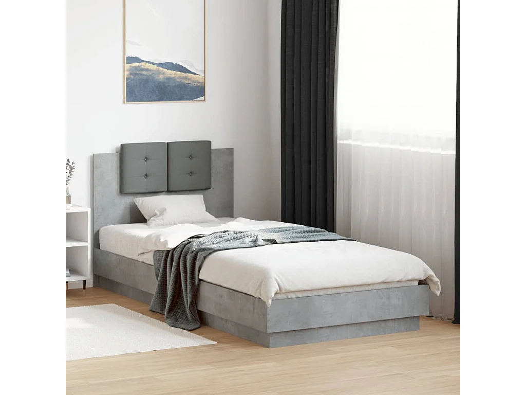 Cama con cabecero madera de ingeniería gris hormigón 90x200 cm