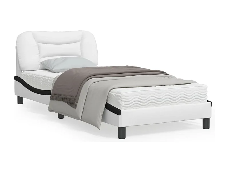 Estructura cama con LED cuero sintético blanco negro 80x200 cm