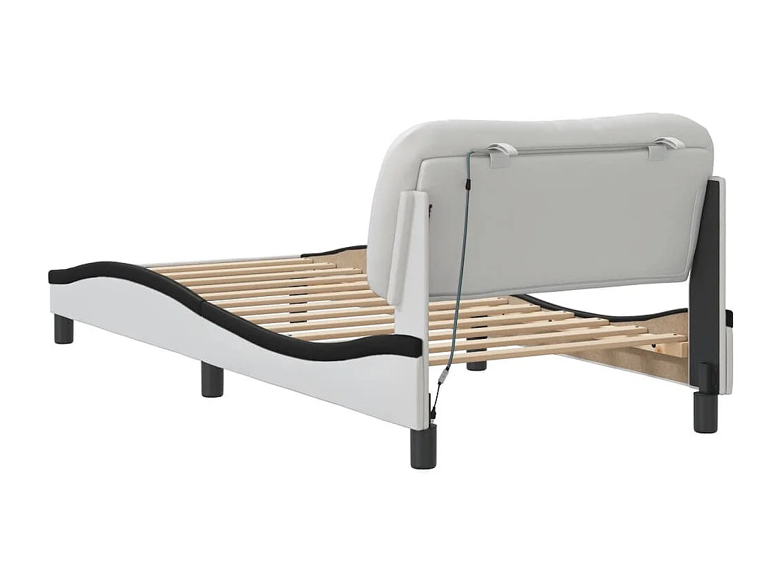 Estructura cama con LED cuero sintético blanco negro 80x200 cm