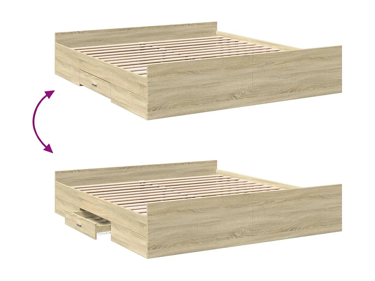 Cama con cajones madera ingeniería roble Sonoma 200x200 cm