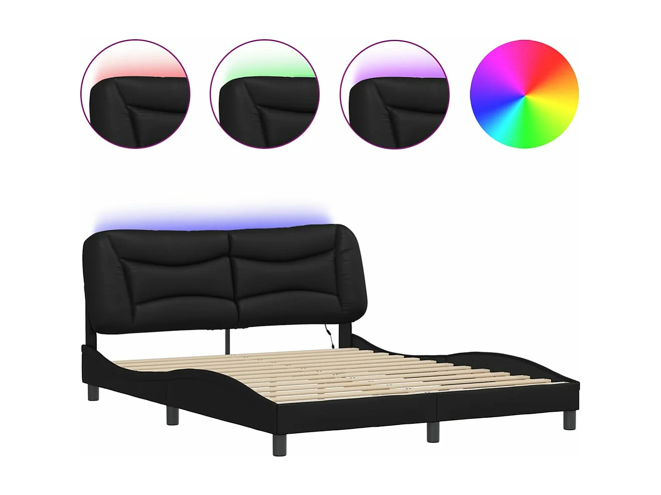 Estrutura de cama c/ luzes LED 160x200cm couro artificial preto