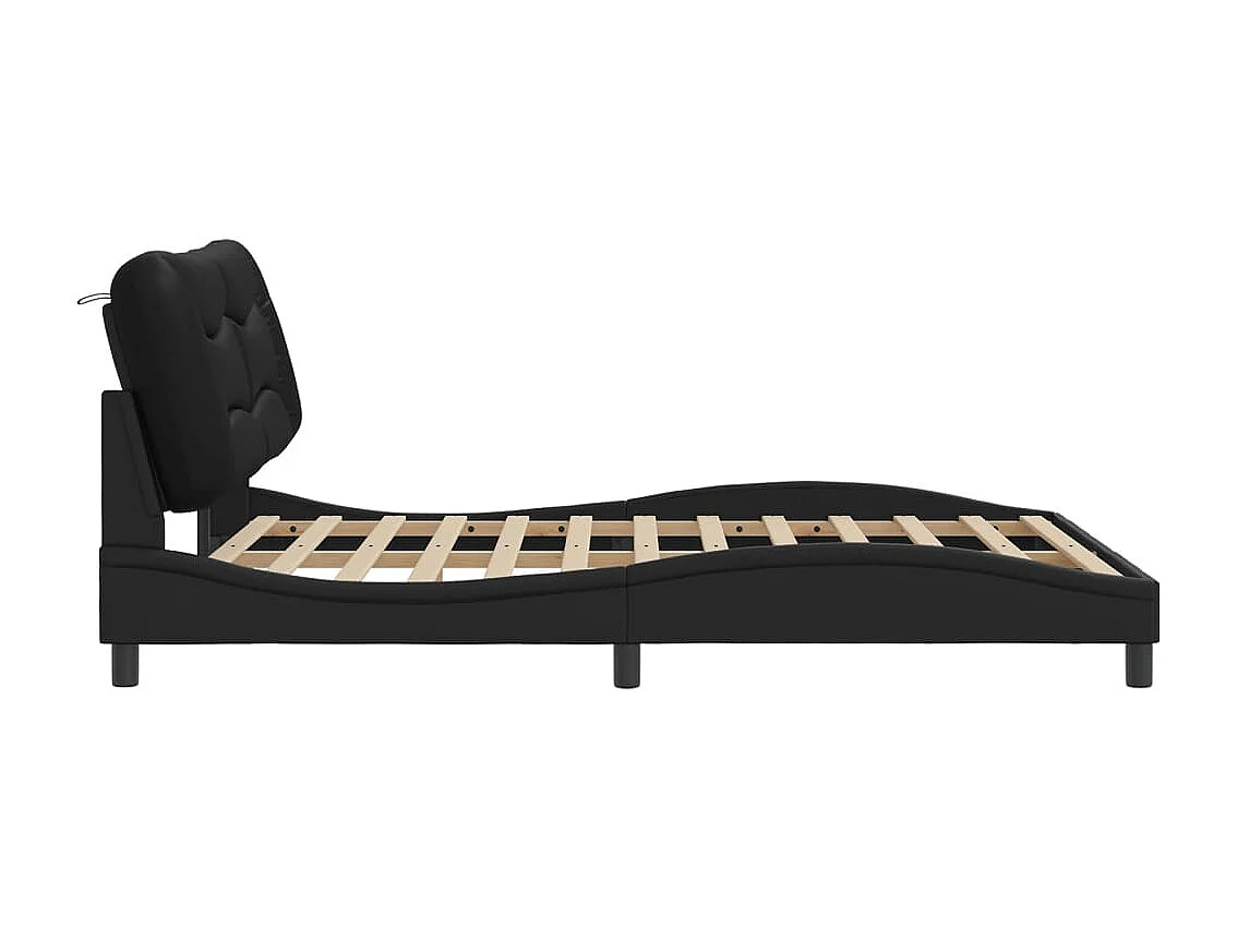 Estrutura de cama c/ luzes LED 160x200cm couro artificial preto