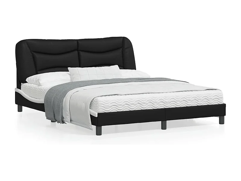 Estructura de cama con luz LED cuero PE negro blanco 160x200 cm