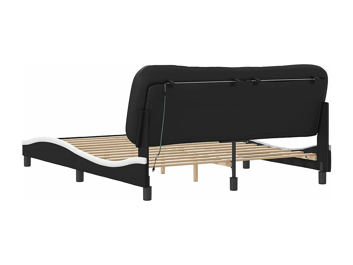 Estructura de cama con luz LED cuero PE negro blanco 160x200 cm