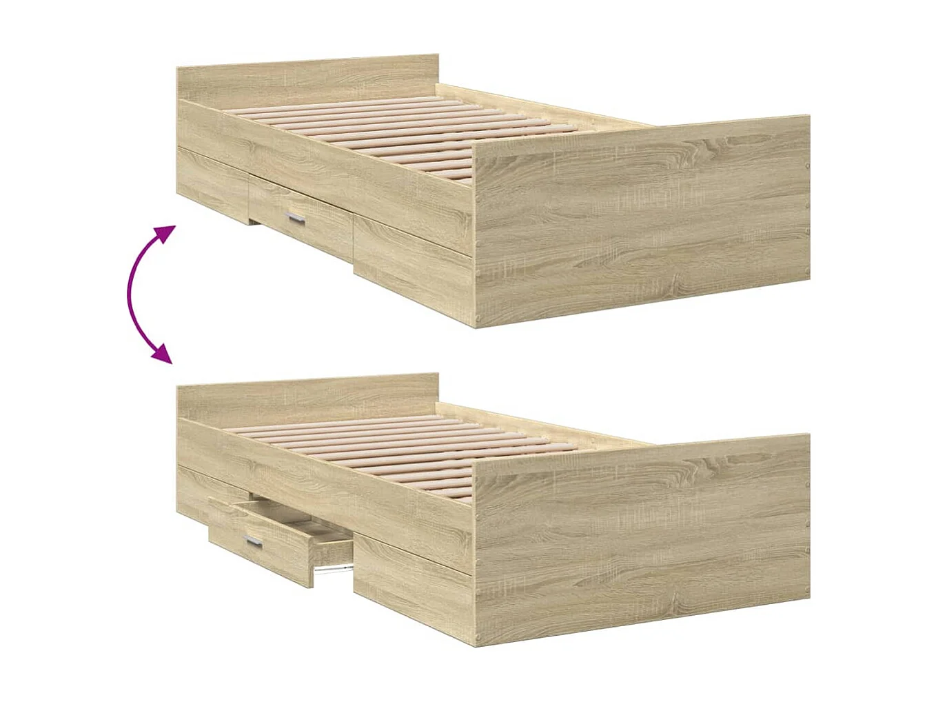 Cama con cajones madera ingeniería roble Sonoma 75x190 cm