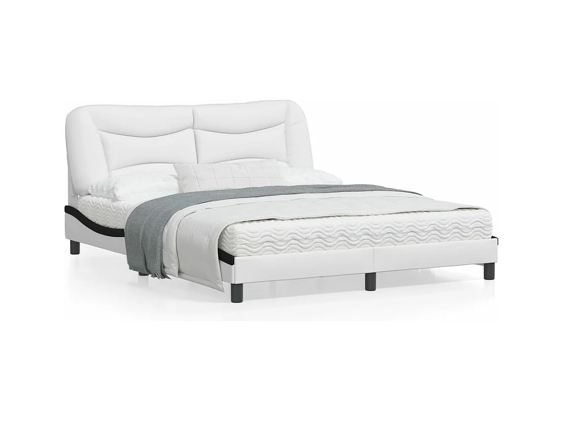 Estructura de cama con luz LED cuero PE blanco negro 160x200 cm