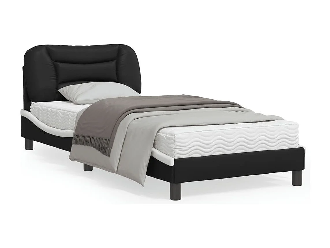 Estructura cama con LED cuero sintético negro blanco 90x200 cm