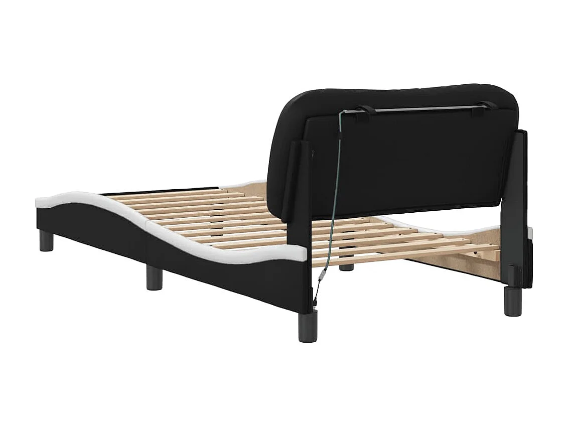 Estructura cama con LED cuero sintético negro blanco 90x200 cm