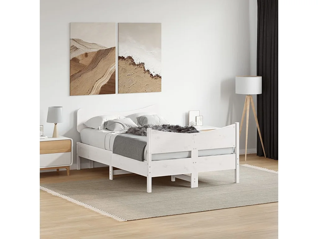 Cadre de lit avec tête de lit blanc 120x190 cm bois pin massif